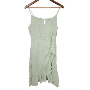 Gianni Bini Swiss Dot Ruffle Mini Dress Mint Green Size L NWT